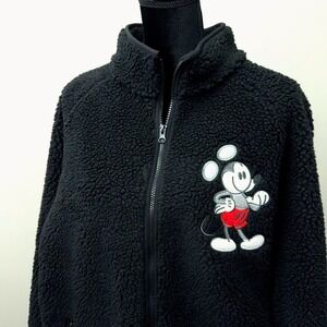 Disney Mickey Mouse Sherpa Fleece Jacket Unisex L Black Full Zip Wool Blend